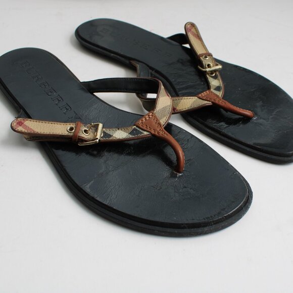 Burberry Multicolor Nova Check Coated Canvas And Leather Thong Flats Size 9 - Picture 3 of 7